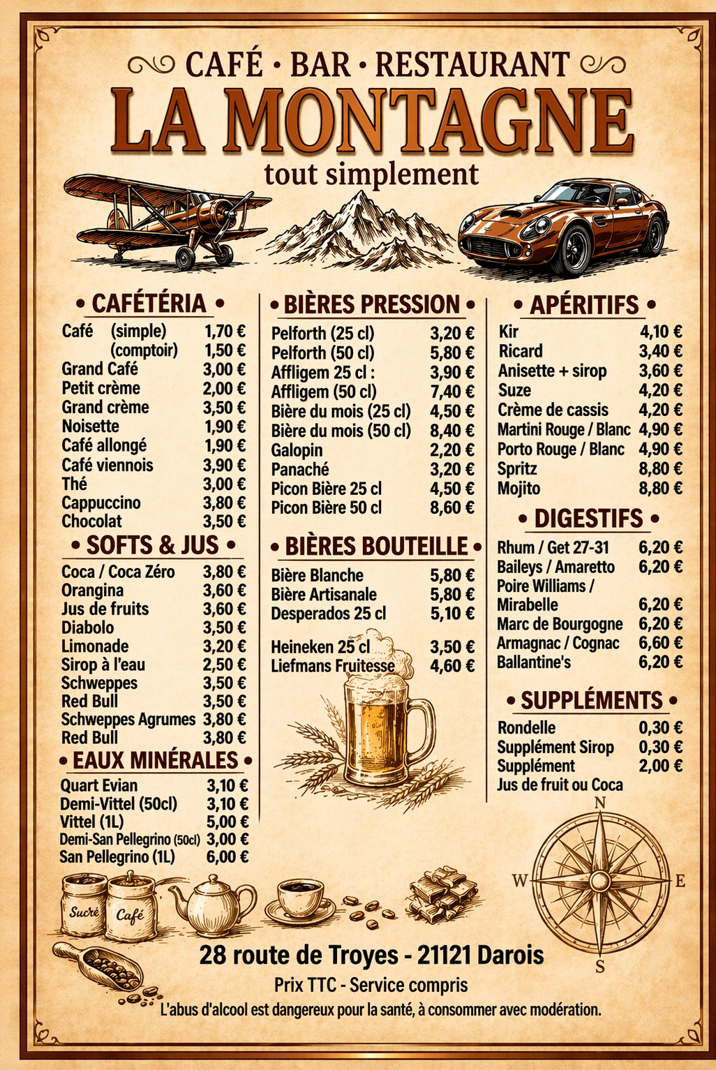 menu vintage de café et restaurant
